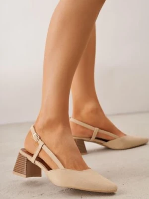 Ciemnobeżowe Letnie Czółenka VICES w Stylu Slingback na Słupku Synossia