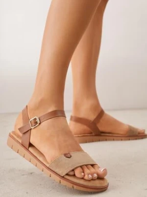 Ciemnobeżowe Minimalistyczne Sandały VICES na Płaskiej Podeszwie z Bieżnikiem Tailisha