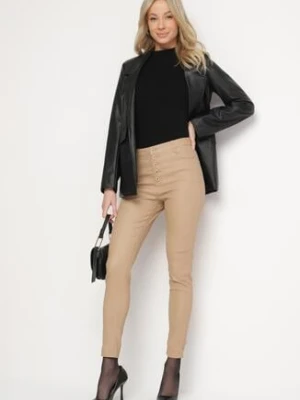 Ciemnobeżowe Modelujące Spodnie Skinny z Imitacji Skóry Natividade