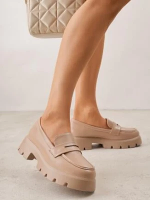 Ciemnobeżowe Mokasyny na Grubej Tłoczonej Podeszwie Dorikharei fashion belle