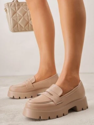 Ciemnobeżowe Mokasyny na Platformie z Tłoczeniem Guinelle fashion belle