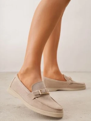 Ciemnobeżowe Mokasyny Ozdobione Metaliczną Klamrą Murielori joalice paris