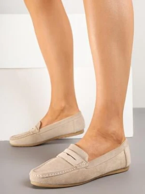 Ciemnobeżowe Mokasyny Ozdobione Przeszyciami Norgis ideal