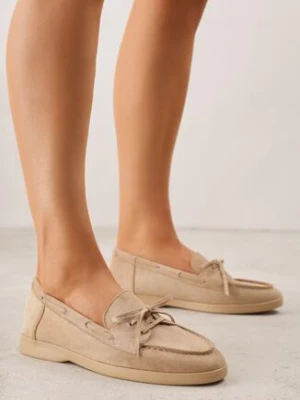 Ciemnobeżowe Mokasyny Ozdobione Wiązaniem Fyrelerris fashion belle