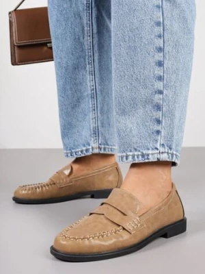 Ciemnobeżowe Mokasyny Vices z Marszczeniem i Wkładką ze Skóry Naturalnej Mestia