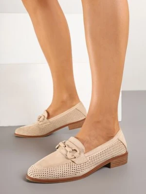 Ciemnobeżowe Mokasyny Vices z Perforacją z Wkładką ze Skóry Naturalnej Felithria