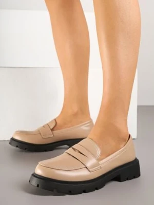 Ciemnobeżowe Mokasyny z Ekoskóry na Płaskiej Podeszwie Nasabel super mode