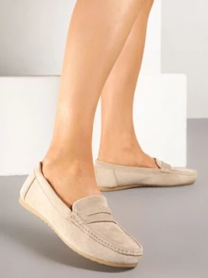 Ciemnobeżowe Mokasyny z Ozdobnymi Przeszyciami Rivgis ideal