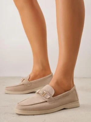 Ciemnobeżowe Mokasyny z Prostokątną Metaliczną Ozdobą Aeleorane joalice paris