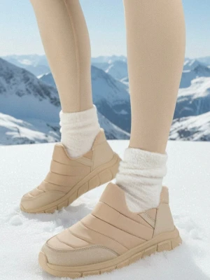 Ciemnobeżowe Pikowane Sneakersy Śniegowce na Grubej Tłoczonej Platformie Verta Ballada Beżowy