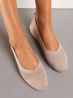 Ciemnobeżowe Płaskie Balerinki z Siateczkowego Materiału Nelibra
