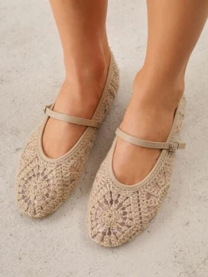 Ciemnobeżowe Plecione Balerinki Boho w Stylu Mary Jane z Siateczki Raithea