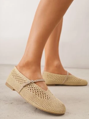 Ciemnobeżowe Plecione Balerinki VICES o Fasonie Typu Mary Jane Agabel