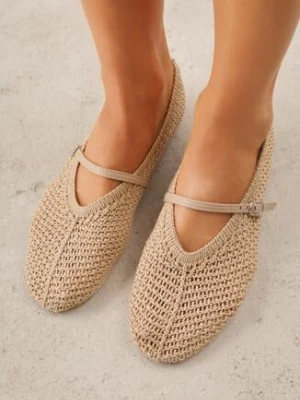 Ciemnobeżowe Plecione Balerinki VICES z Paskiem z Klamerką Renell