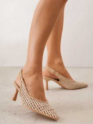 Ciemnobeżowe Plecione Czółenka Slingback na Szpilce z Ażurową Cholewką Hibiscae marquiiz