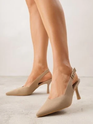 Ciemnobeżowe Plecione Sandały na Szpilce Savapheme fashion belle