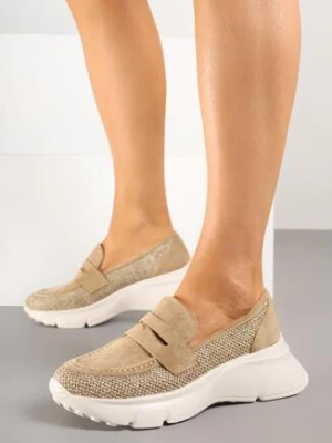 Ciemnobeżowe Półbuty na Grubej Podeszwie z Tłoczeniem Eranelitia seastar