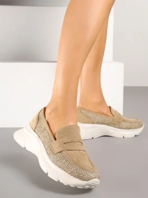 Ciemnobeżowe Półbuty na Tłoczonej Platformie Eraviella seastar