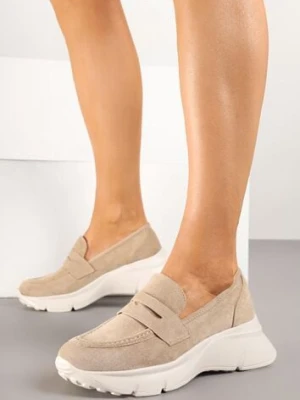 Ciemnobeżowe Półbuty w Stylu Mokasynów na Platformie Viandis ideal