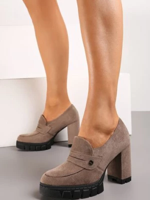 Ciemnobeżowe Półbuty z Wkładką z Naturalnej Skóry na Obcasie i Platformie Ophirra