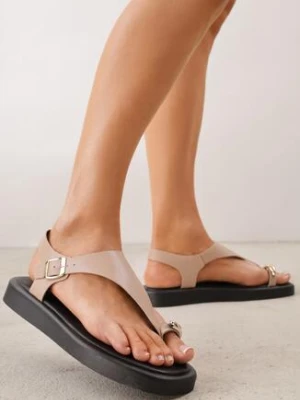 Ciemnobeżowe Sandały Japonki z Paskiem na Duży Palec i Zapięciem z Klamerką Nerira shoes