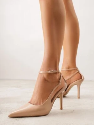 Ciemnobeżowe Sandały Lakierowane na Szpilce z Ozdobnymi Paskami Murilea tulipano