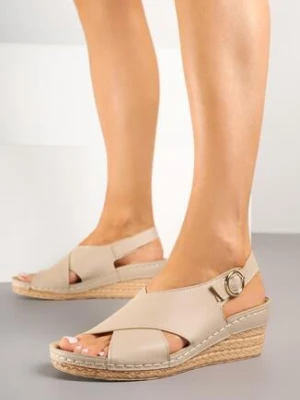 Ciemnobeżowe Sandały na Koturnie Vices z Plecionką Linalia