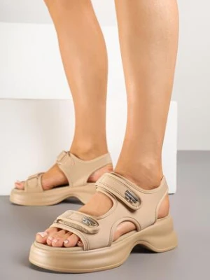 Ciemnobeżowe Sandały na Piankowej Podeszwie w Stylu Chunky Silseki seastar