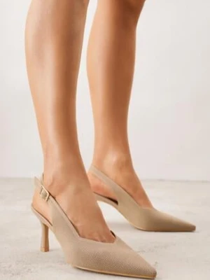 Ciemnobeżowe Sandały na Szpilce Ozdobione Plecionką Callaxie fashion belle