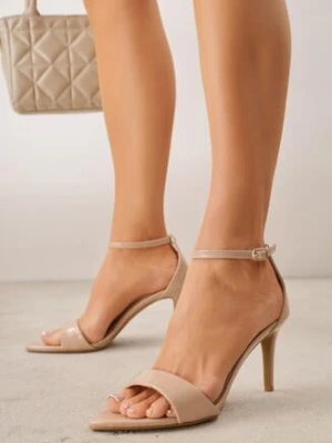 Ciemnobeżowe Sandały na Szpilce VICES Eleganckie ze Sprzączką przy Kostce Agereia