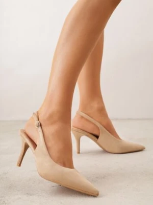 Ciemnobeżowe Sandały na Szpilce w Stylu Slingback Tarosie