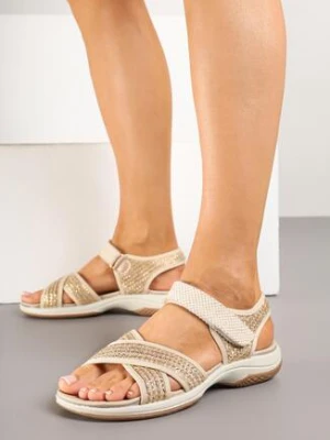 Ciemnobeżowe Sandały Ozdobione Metaliczną Nicią Nuriette mulanka