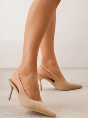 Ciemnobeżowe Sandały Slingback na Szpilce z Imitacji Zamszu Carilona