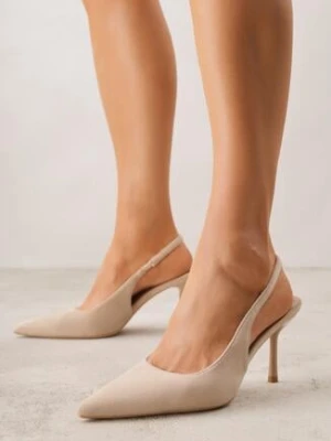 Ciemnobeżowe Sandały Slingback z Imitacji Zamszu na Szpilce z Noskiem w Szpic Delanoe joalice paris