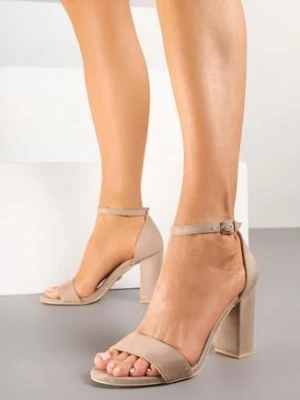 Ciemnobeżowe Sandały Vices na Obcasie ze Skórzaną Wkładką Lishiria