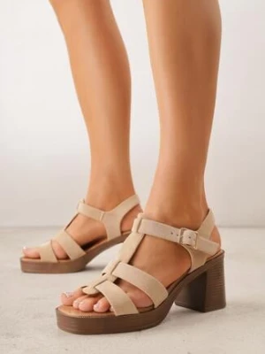 Ciemnobeżowe Sandały VICES na Platformie i Obcasie z Dwoma Paskami Noemala