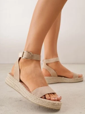 Ciemnobeżowe Sandały VICES na Plecionej Platformie z Paskiem Wokół Kostki Daphelsa