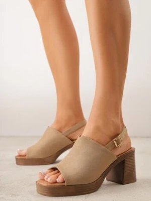 Ciemnobeżowe Sandały VICES na Słupku i Platformie Stylizowanych na Drewniane Lobenti