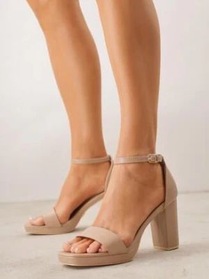 Ciemnobeżowe Sandały VICES na Słupku z Wkładką ze Skóry Naturalnej Azirera