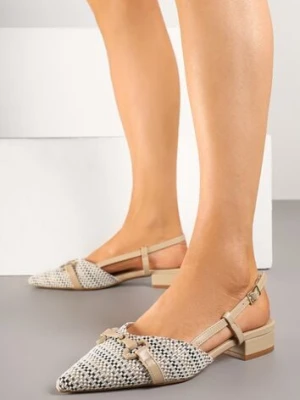 Ciemnobeżowe Sandały Vices Slingback Ozdobione Klamrą i Plecionką Nilasiela