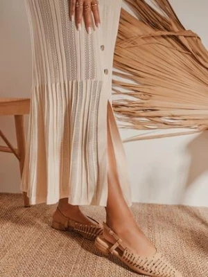 Ciemnobeżowe Sandały Vices Typu Mule Ozdobione Wycięciami i Nitami Vevistra