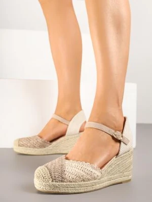 Ciemnobeżowe Sandały w Stylu Espadryli na Plecionym Koturnie Anniviora ideal