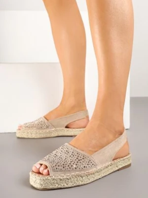 Zdjęcie produktu Ciemnobeżowe Sandały w Stylu Espadryli z Cyrkoniami na Podeszwie z Plecionki Neorwena Ideal Beżowy