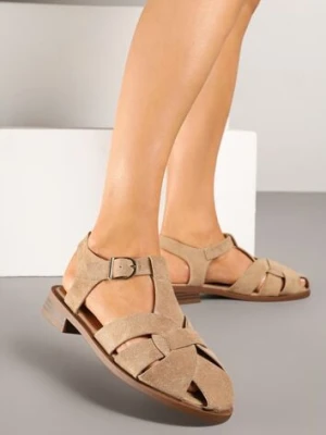 Ciemnobeżowe Sandały w Stylu Gladiatorek z Imitacji Zamszu Kolinella ideal