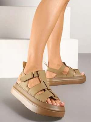 Ciemnobeżowe Sandały w Stylu Gladiatorek z Rzepem Faliniela bestelle