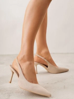 Ciemnobeżowe Sandały z Imitacji Zamszu na Szpilce z Odkrytą Piętą Adrasiphaeia joalice paris