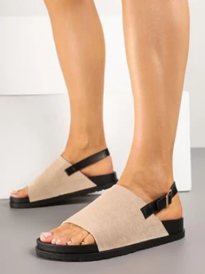 Ciemnobeżowe Sandały z Imitacji Zamszu z Paskiem z Klamerką Melgisia marquiiz