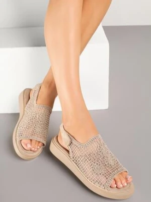 Ciemnobeżowe Sandały z Plecionką Ażurową Cholewką Alanolea lady glory