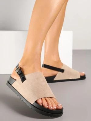 Ciemnobeżowe Sandały z Szerokim Paskiem z Ekozamszu Zapinane na Sprzączkę Galgis marquiiz