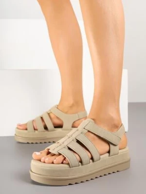 Ciemnobeżowe Sandały z Zapięciem na Rzep Typu Gladiatorki Sorlinia givana